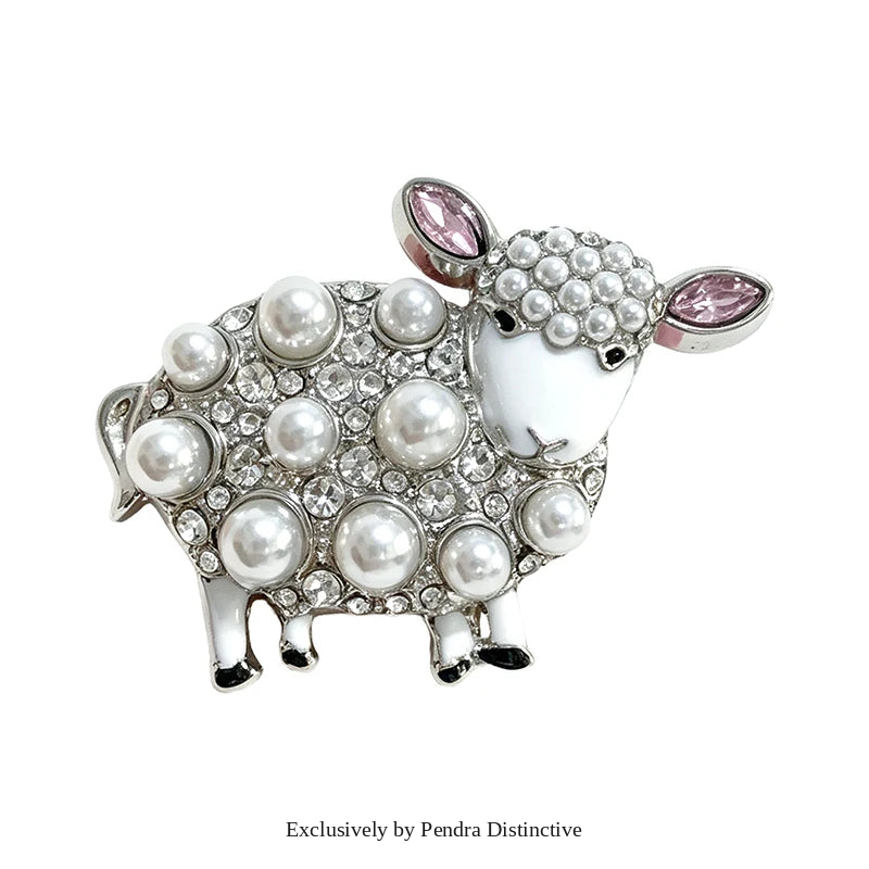 PENDRA Pearl Sheep Rhinestone Brooch