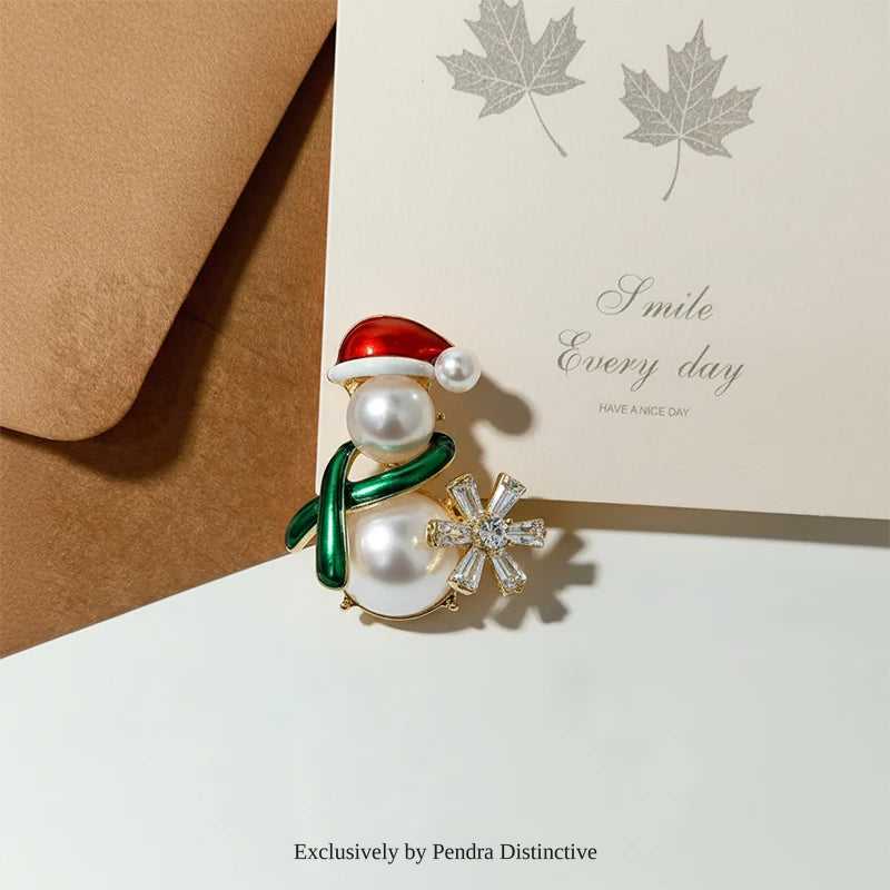PENDRA Lovely Pearl Snowman Brooch