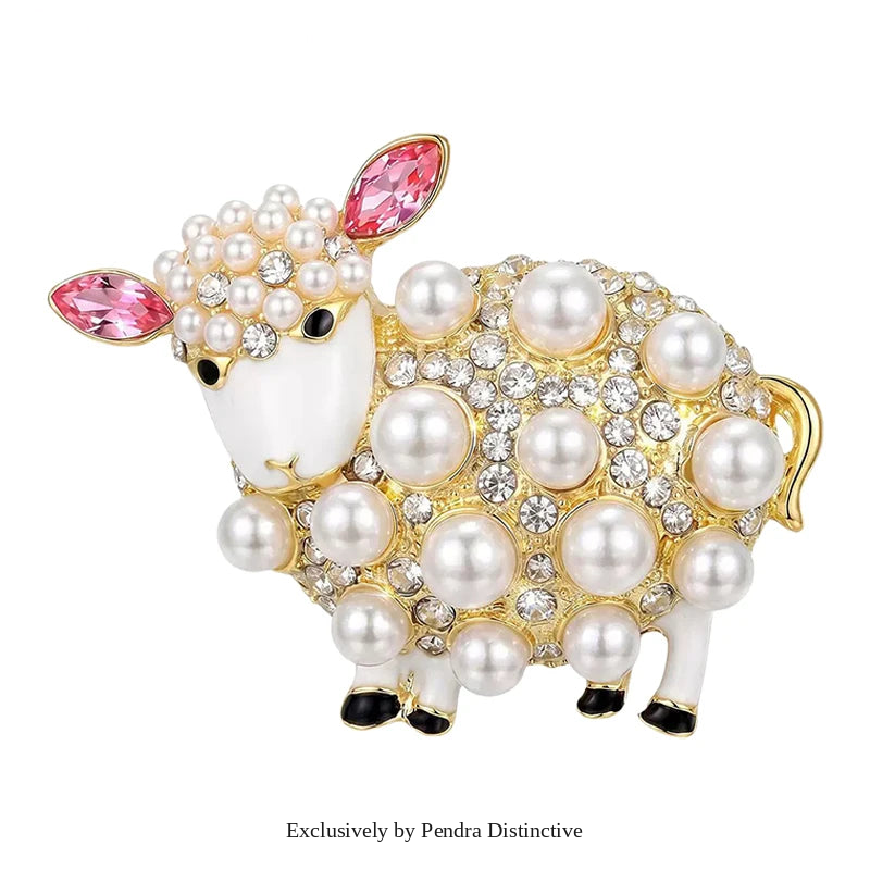 PENDRA Pearlbloom Rhinestone Sheep Brooch