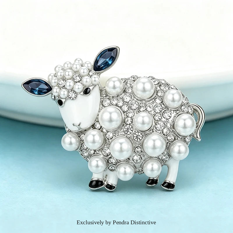 PENDRA Pearlbloom Rhinestone Sheep Brooch
