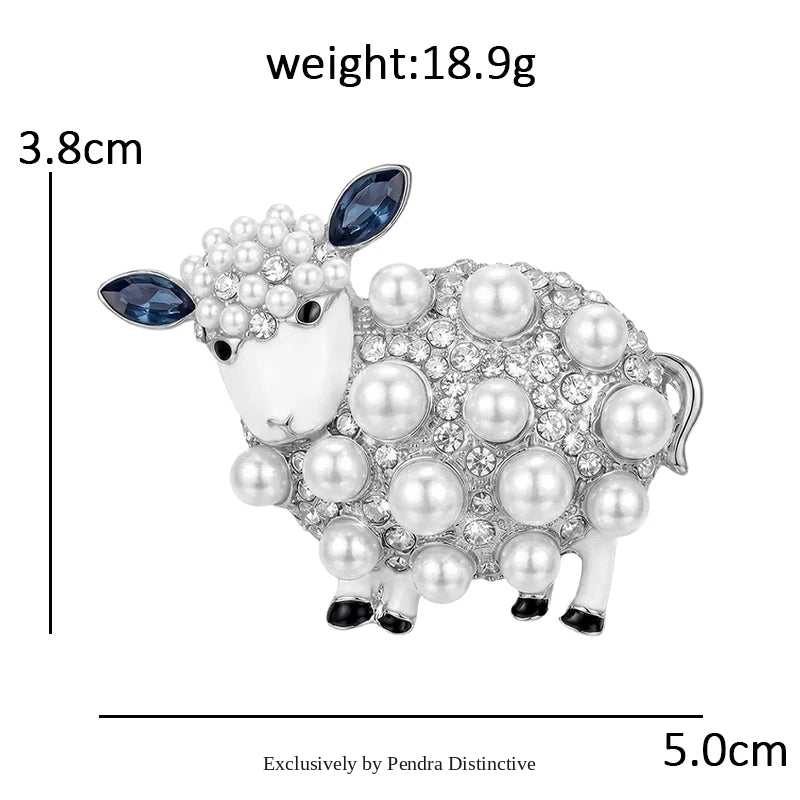 PENDRA Pearlbloom Rhinestone Sheep Brooch