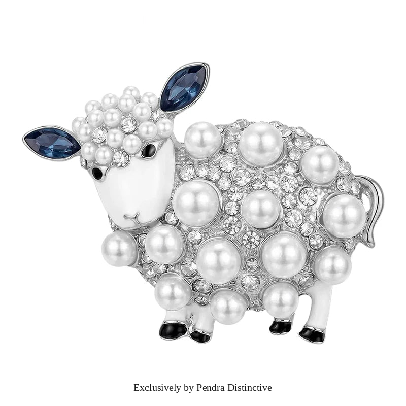 PENDRA Pearlbloom Rhinestone Sheep Brooch
