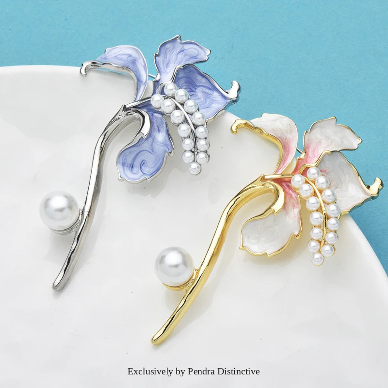 PENDRA Pearlfleur Enamel Pearl Flower Brooch