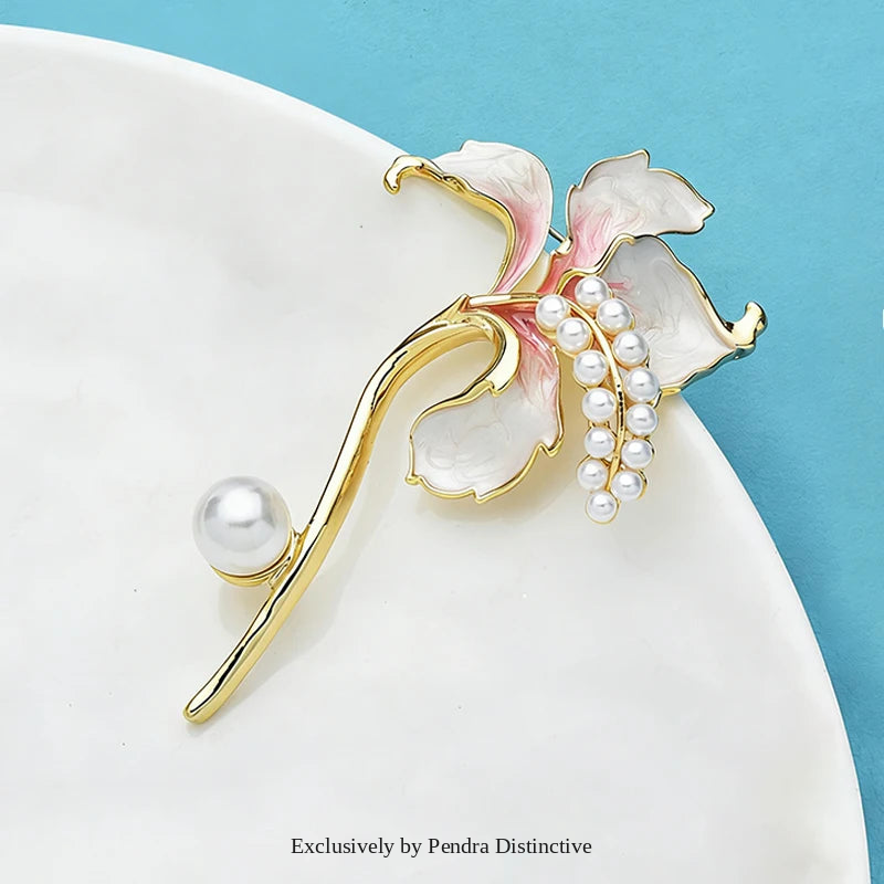 PENDRA Pearlfleur Enamel Pearl Flower Brooch