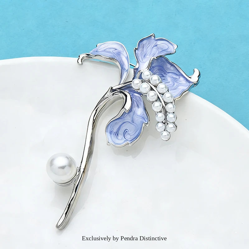 PENDRA Pearlfleur Enamel Pearl Flower Brooch