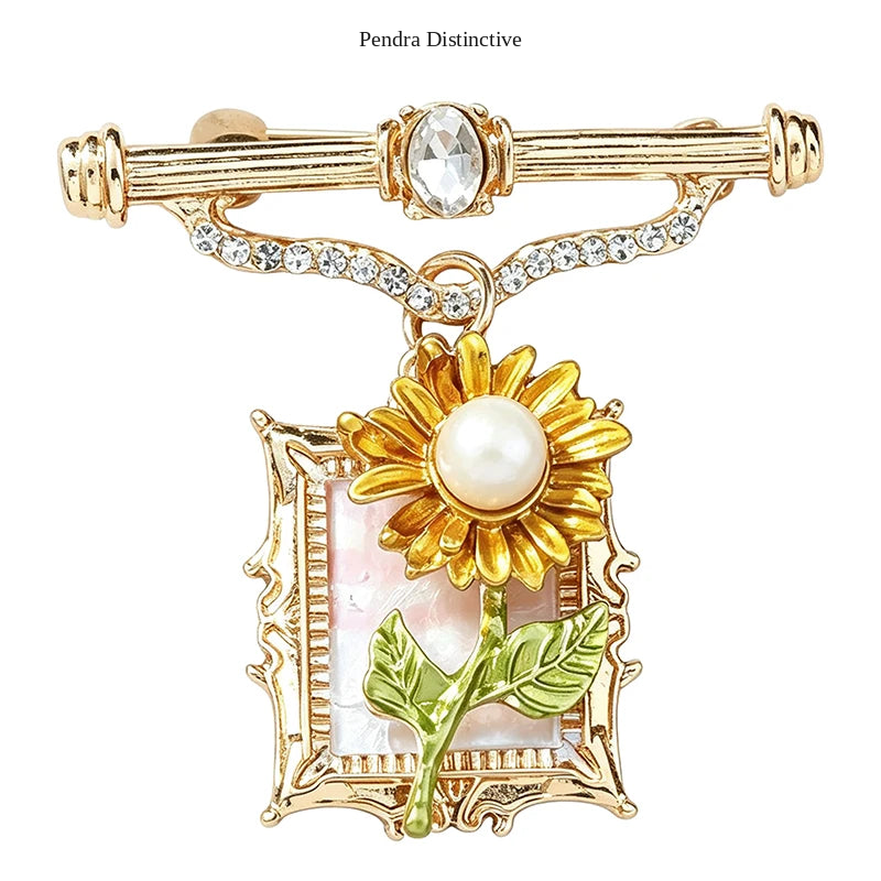 PENDRA Pearlfleur Natural Pearl Oil-Painting Flower Brooch