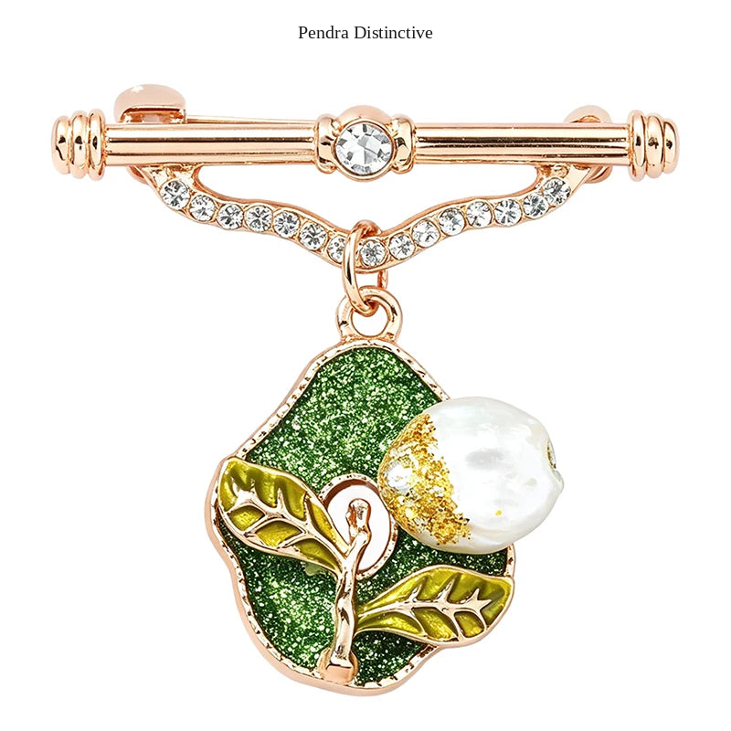 PENDRA Pearlfleur Natural Pearl Oil-Painting Flower Brooch