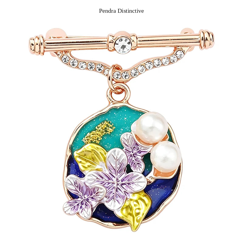 PENDRA Pearlfleur Natural Pearl Oil-Painting Flower Brooch