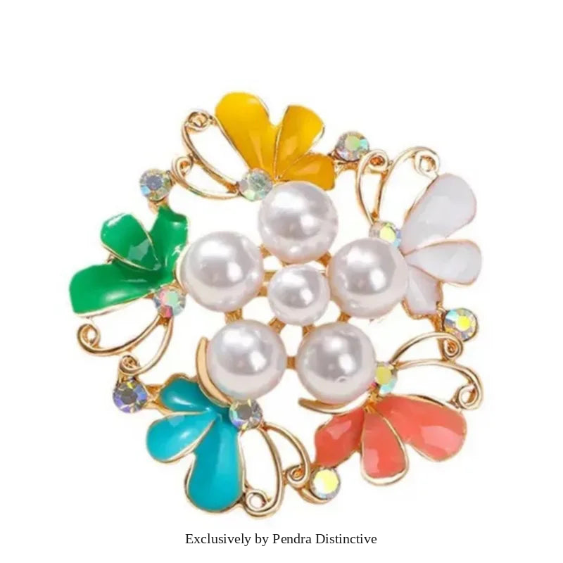 PENDRA Pearlora Enamel Pearl Flower Brooch