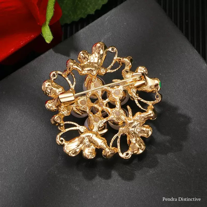 PENDRA Pearlora Enamel Pearl Flower Brooch