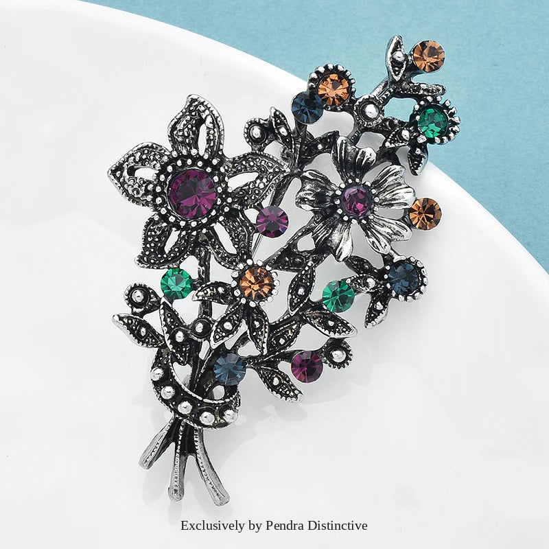 PENDRA Banquet Rhinestone Flower Brooch