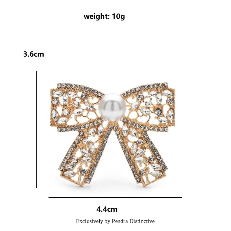 PENDRA Bowelle Rhinestone Pearl Bow Brooch
