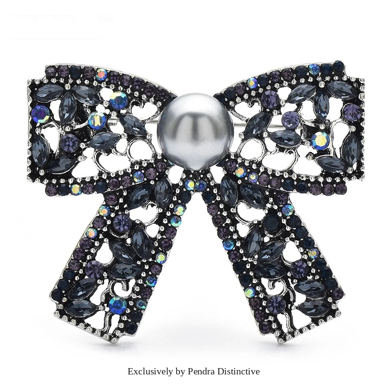 PENDRA Bowelle Rhinestone Pearl Bow Brooch