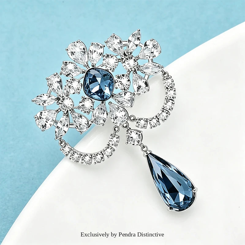 PENDRA Dropsia Rhinestone Water-Drop Flower Brooch