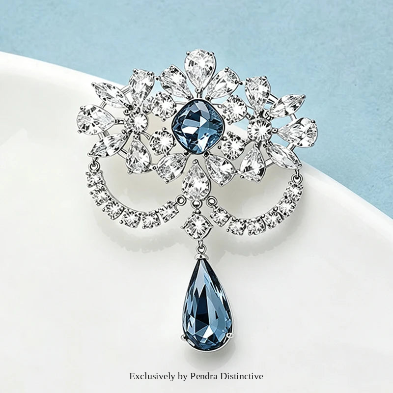 PENDRA Dropsia Rhinestone Water-Drop Flower Brooch