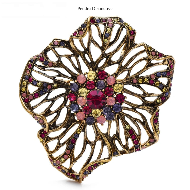 PENDRA Florence Rhinestone Flower Brooch