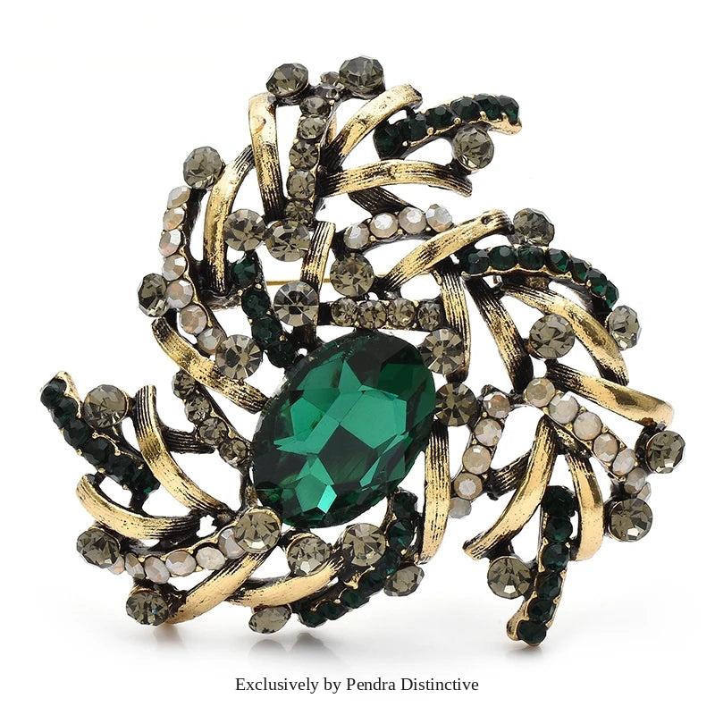 PENDRA Geometra Crystal Geometric Flower Brooch