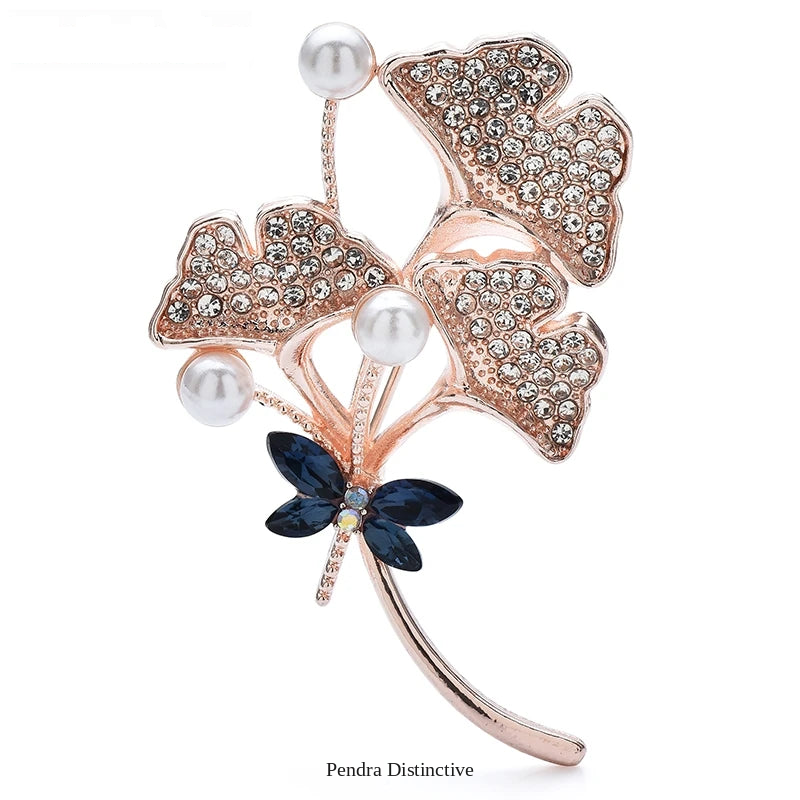 PENDRA Ginkgo Rhinestone Ginkgo Leaf Brooch