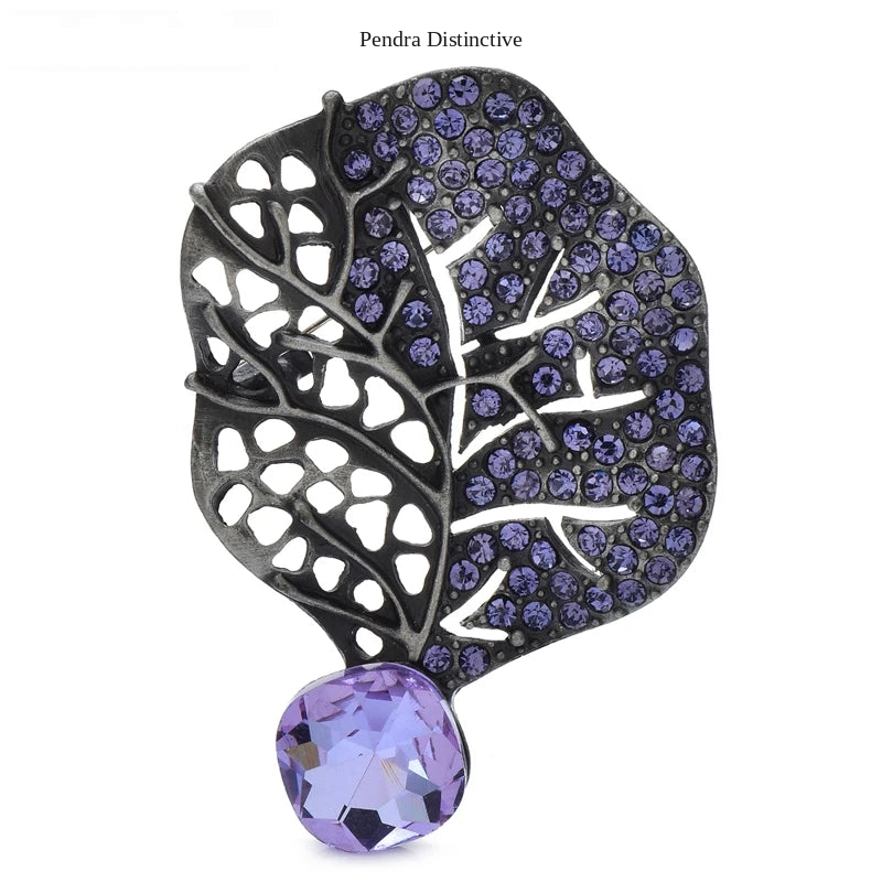PENDRA Leafelle Rhinestone Crystal Leaf Brooch