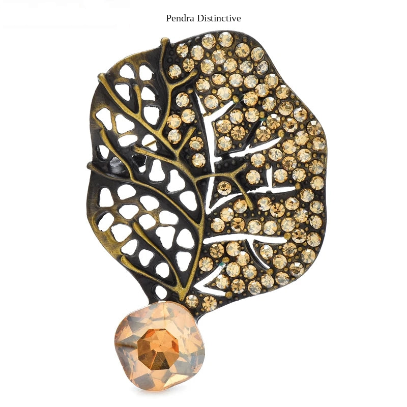 PENDRA Leafelle Rhinestone Crystal Leaf Brooch