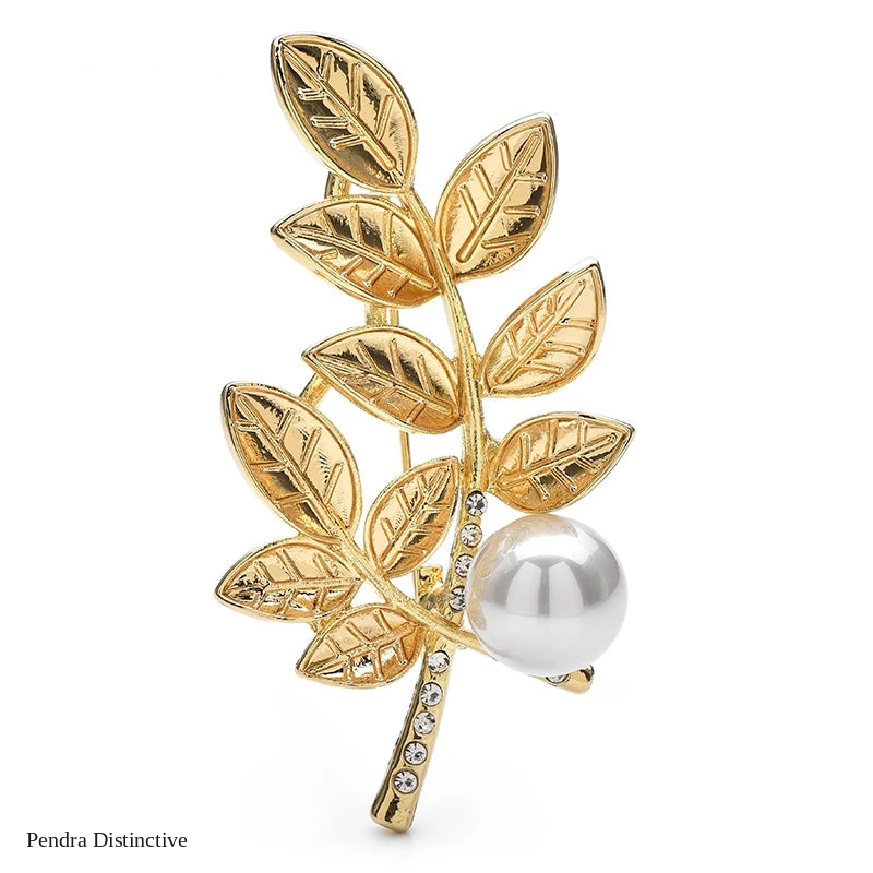 PENDRA Wheatgold Pearl Wheat Leaf Brooch