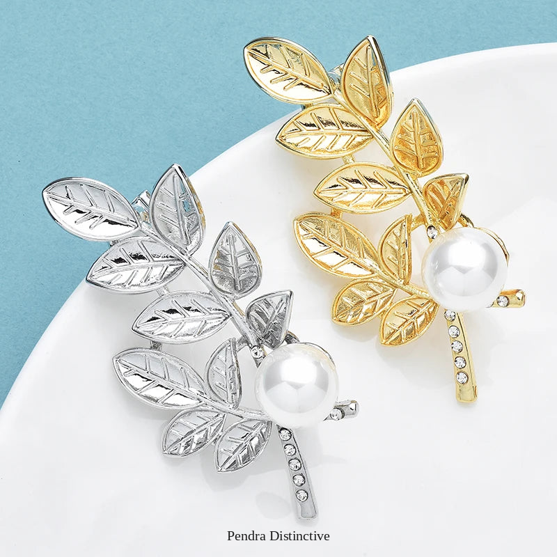 PENDRA Wheatgold Pearl Wheat Leaf Brooch