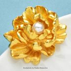 PENDRA Peonia Gold Peony Flower Brooch