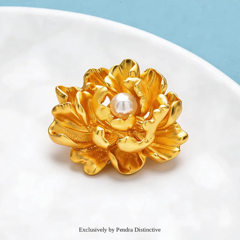 PENDRA Peonia Gold Peony Flower Brooch