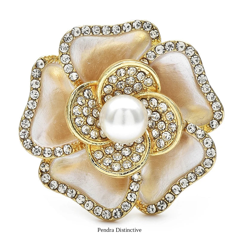 PENDRA Peonia Pearl Enamel Peony Brooch