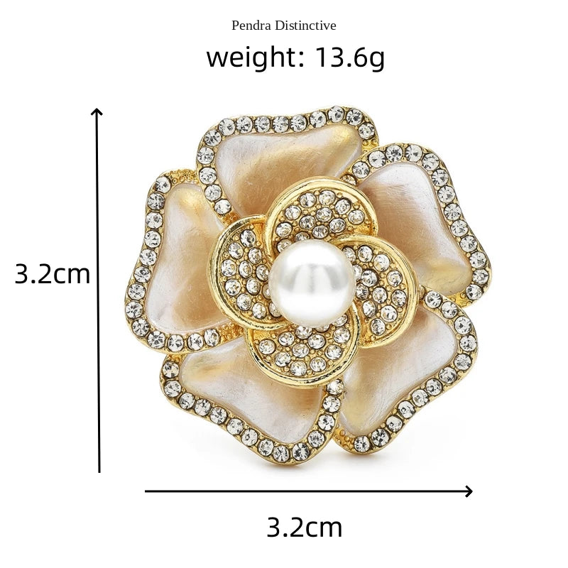 PENDRA Peonia Pearl Enamel Peony Brooch