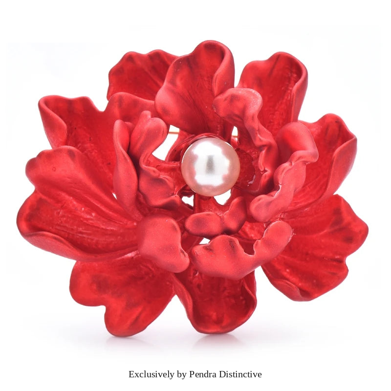 PENDRA Peonia Red Peony Flower Brooch