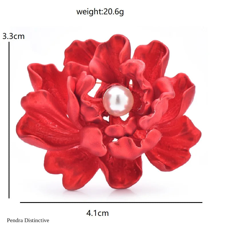 PENDRA Peonia Red Peony Flower Brooch