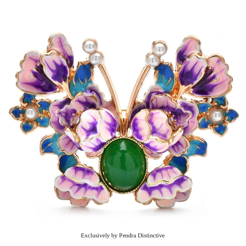 PENDRA Peoniabutterfly Enamel Peony Butterfly Brooch