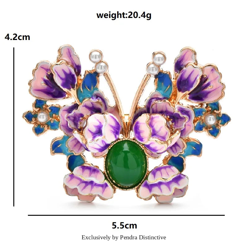PENDRA Peoniabutterfly Enamel Peony Butterfly Brooch