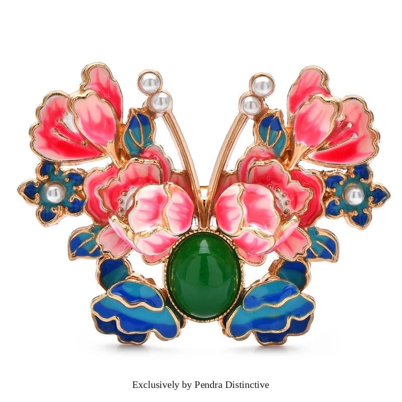 PENDRA Peoniabutterfly Enamel Peony Butterfly Brooch