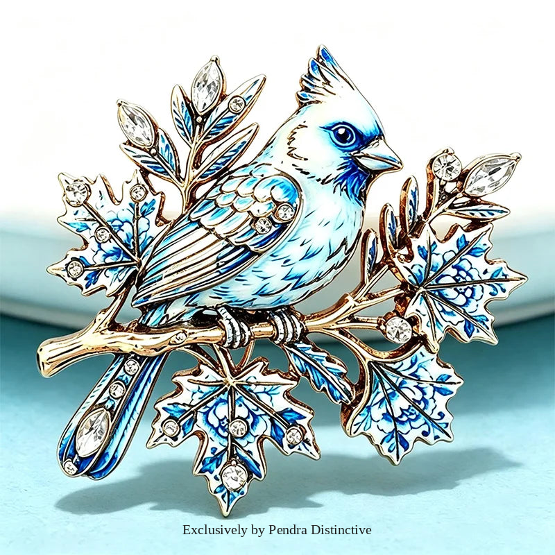 PENDRA Perched Songbird Vintage Rhinestone Brooch