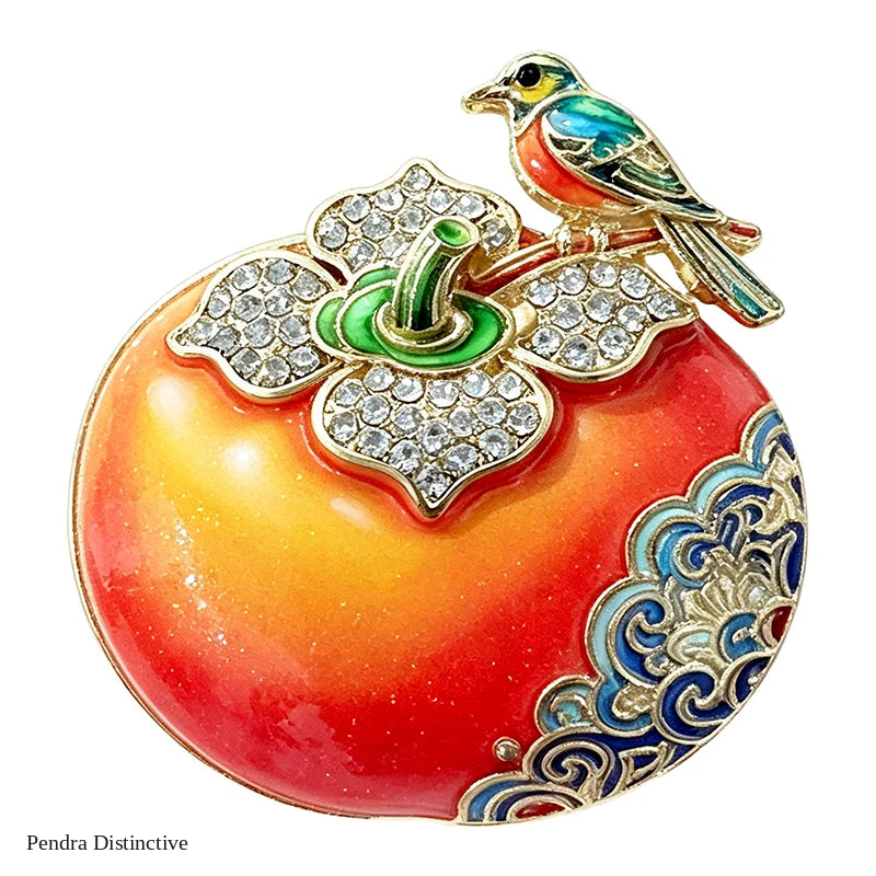 PENDRA Persimora Bird and Persimmon Brooch