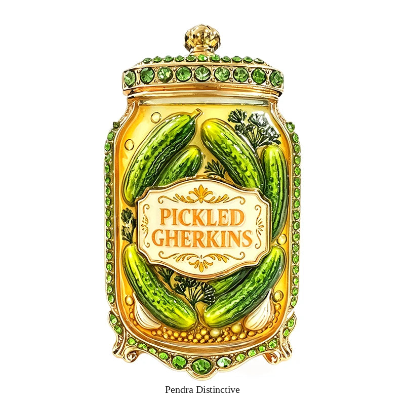 PENDRA Pickle 3-Color Rhinestone Gherkin Jar Brooch