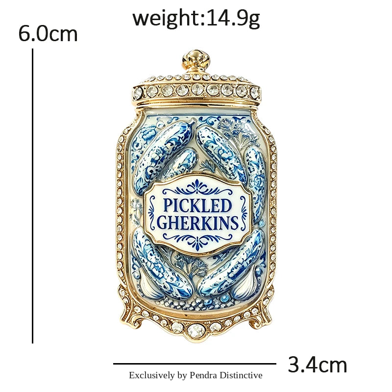 PENDRA Pickle 3-Color Rhinestone Gherkin Jar Brooch