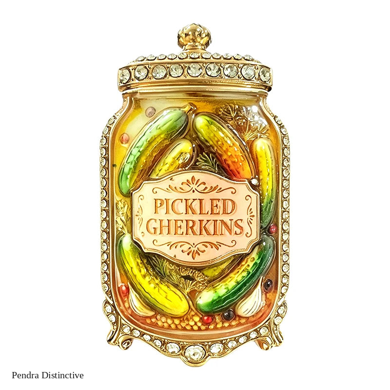 PENDRA Pickle 3-Color Rhinestone Gherkin Jar Brooch