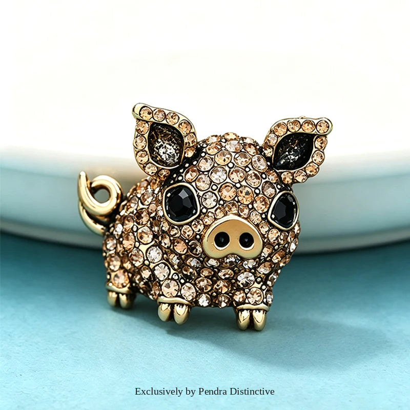 PENDRA Pigletique Enamel Rhinestone Pig Brooch