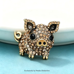 PENDRA Pigletique Enamel Rhinestone Pig Brooch