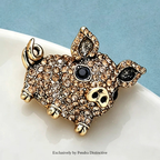 PENDRA Pigletique Enamel Rhinestone Pig Brooch