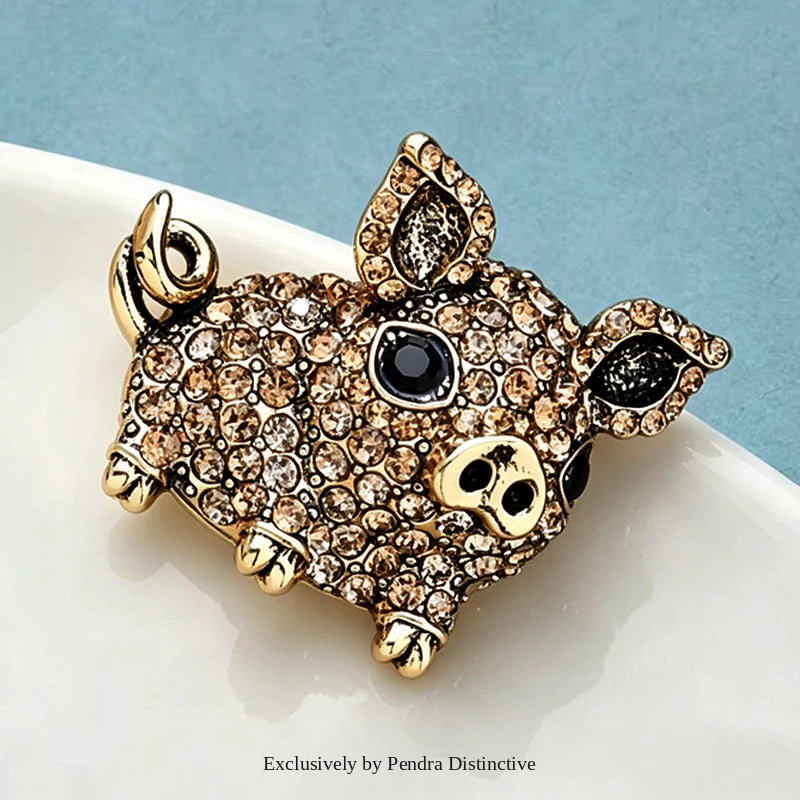 PENDRA Pigletique Enamel Rhinestone Pig Brooch