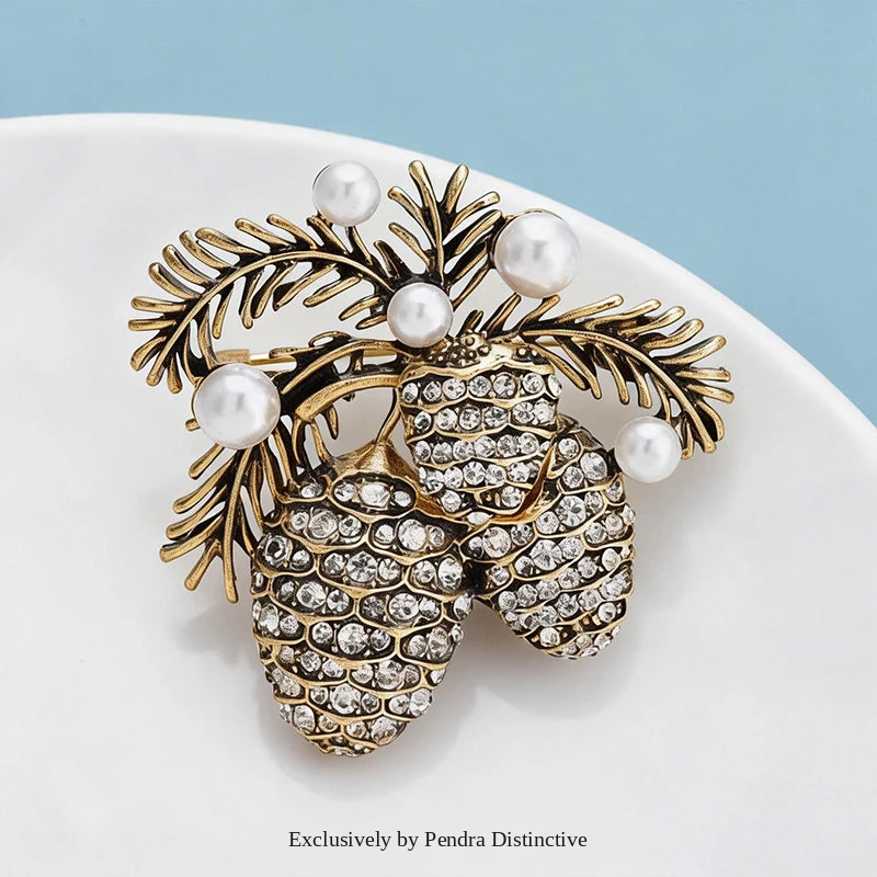 PENDRA Pine Vintage Pine-Nut Christmas Brooch