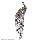 PENDRA Plume Rhinestone Tassel Peacock Brooch