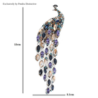 PENDRA Plume Rhinestone Tassel Peacock Brooch
