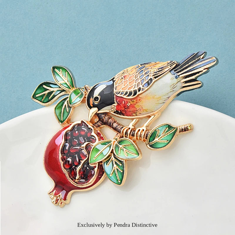 PENDRA Pomegranate Bird Animal Fruit Flower Brooch