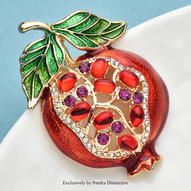 PENDRA Pomella Red Enamel Pomegranate Brooch