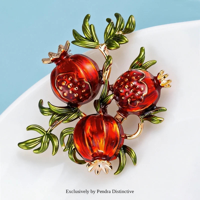 PENDRA Pomella Red Enamel Pomegranate Brooch